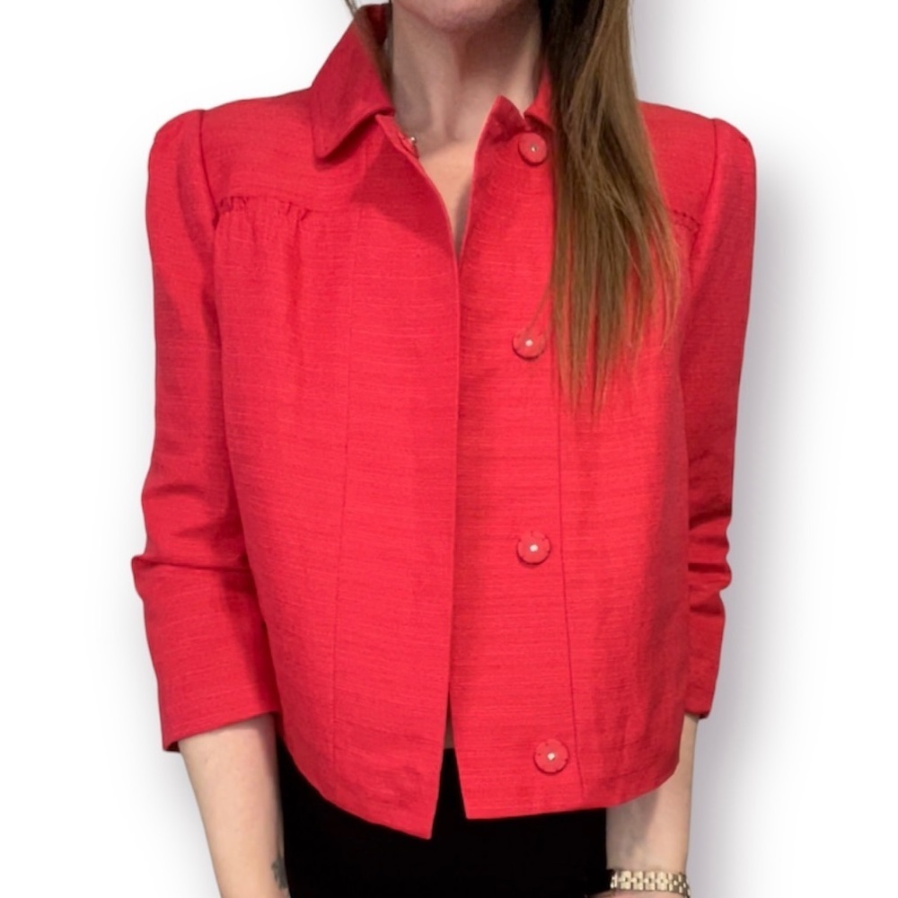 Tory Burch Landry Cropped Dress Jacket size 8 carnival red textured holiday